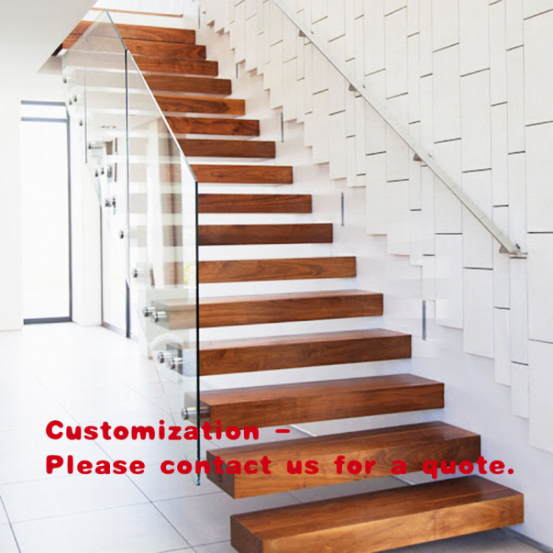 Interior Designer - บันไดไม้ลอยแบบตรง ดีไซน์ทันสมัย พร้อมราวบันไดกระจกนิรภัย