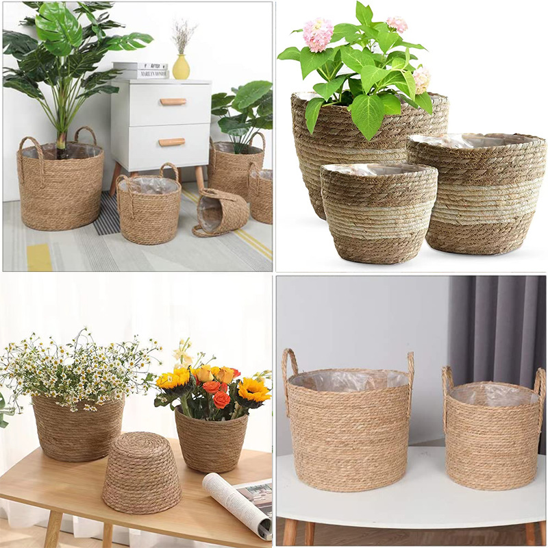 Rattan Tray Handle - กระถางต้นไม้ทำจากหวายธรรมชาติทอมือ 1 ชิ้น เหมาะสำหรับใส่ต้นไม้ ตะกร้าผ้า และเป็นที่เก็บของ