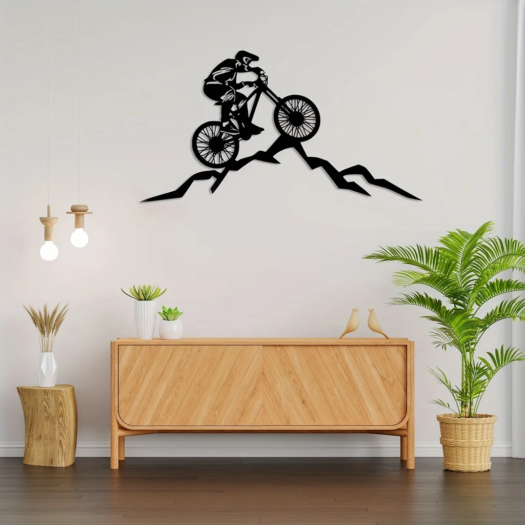 Interior Design Modern - Helloyoung ที่ศิลปะบนผนังเหล็กสำหรับนักขี่จักรยานเสือภูเขาอลูมิเนียมแบบไม่เป็นสนิมและไม่ทำให้เกิดการซีดจางเครื่องตกแต่งฝาผนังงานศิลปะเหล็กทำจากเครื่องตกแต่งฝาผนัง