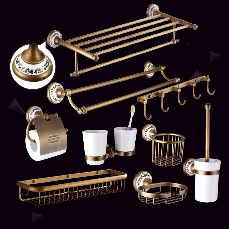 Antique Brass Hook - อุปกรณ์ห้องน้ำทองเหลือง ชั้นวางของในห้องน้ำ ที่วางกระดาษแบบโบราณ ราวแขวนผ้าเช็ดตัว ที่วางสบู่ ราวแขวนผ้า