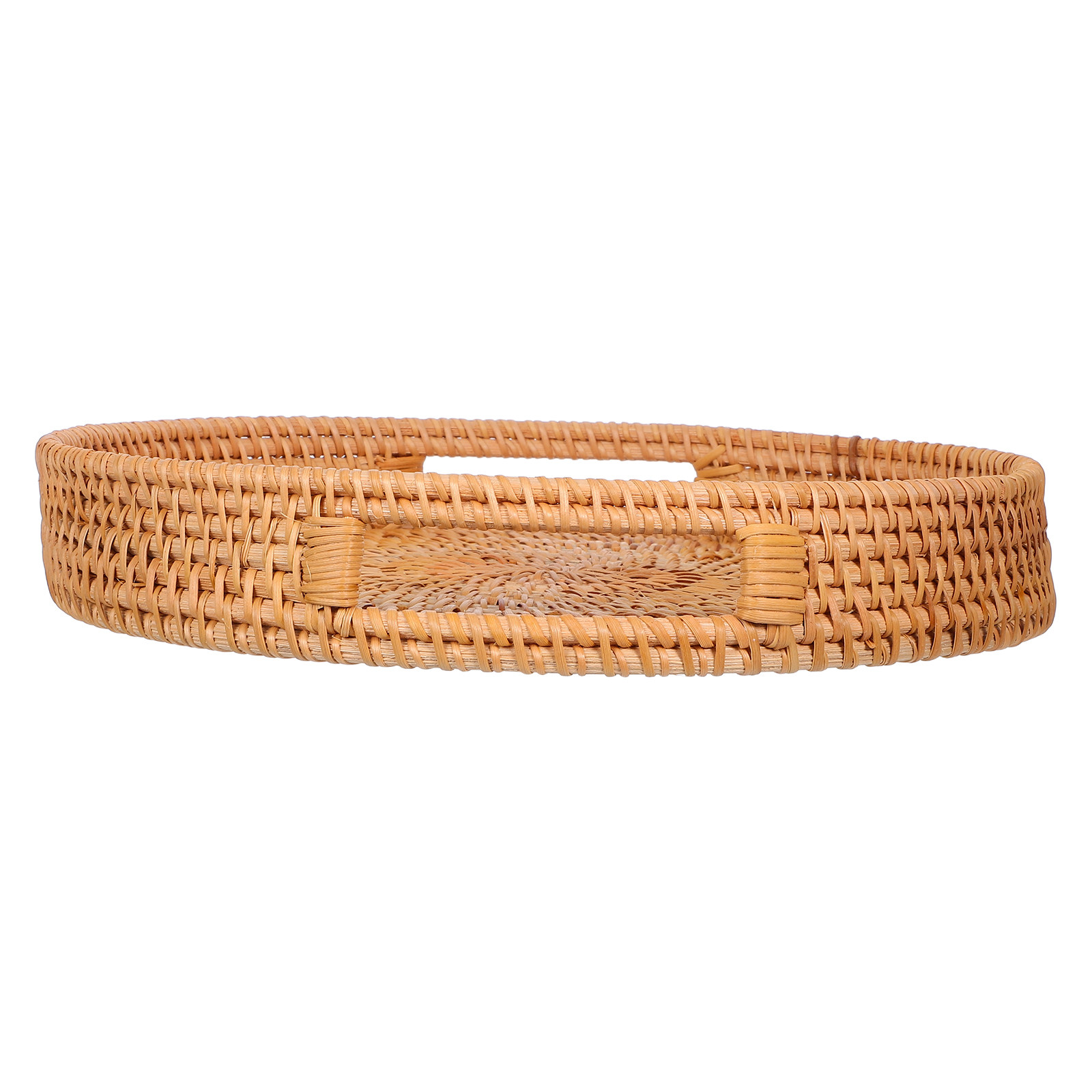 Rattan Tray Handle - ถาดเสิร์ฟทรงกลมขนาด 14 นิ้ว ทำจากหวาย สำหรับใส่ผลไม้ ขนม