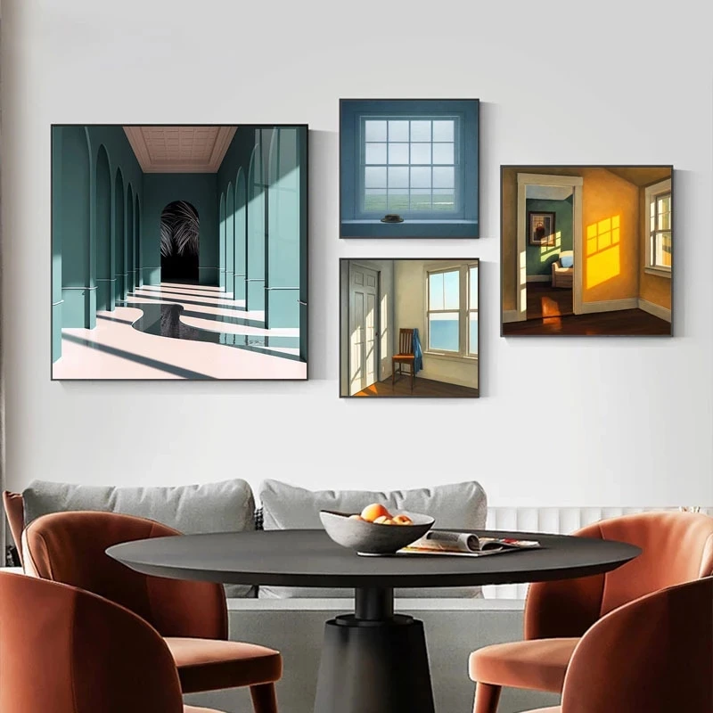 Interior Designer - Nordic หน้าต่างภายนอกภูมิทัศน์ภาพวาดผ้าใบพิมพ์ทิวทัศน์ภายใน Wall Art โปสเตอร์ภาพสําหรับตกแต่งบ้าน
