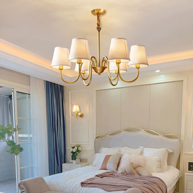 Interior Design Gold - ทองแดงโคมระย้าสําหรับห้องนั่งเล่นห้องนอนห้องครัวภายในสไตล์อเมริกันออกแบบแขวนโคมไฟทองเหลืองจี้ Ligh