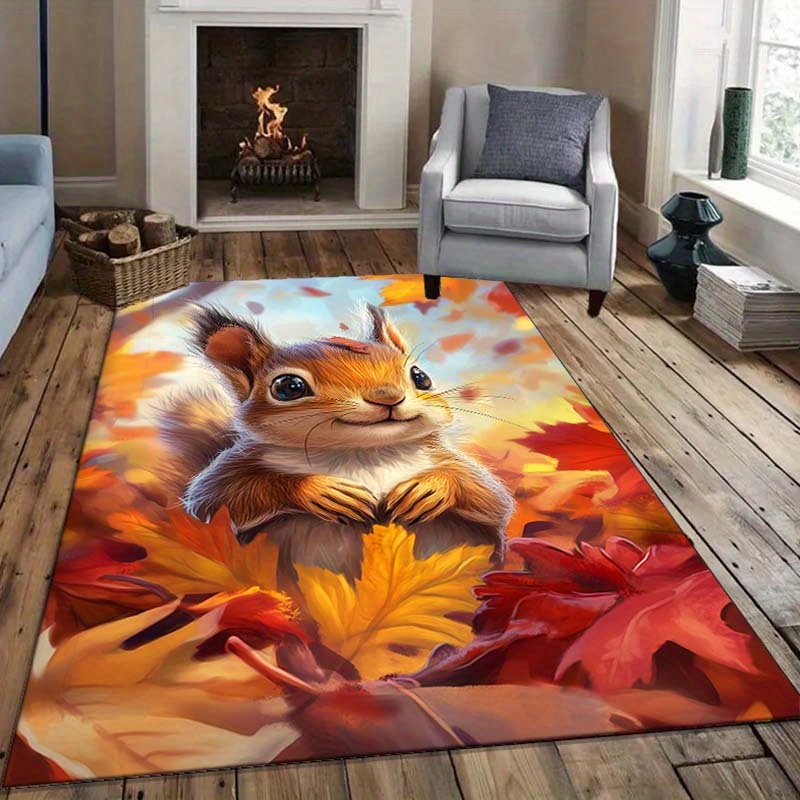 Interior Design Living Room Ideas - พรมกระรอกฤดูใบไม้ร่วงสำหรับพื้นที่อยู่อาศัยที่อบอุ่น - พรมธีมฤดูใบไม้ร่วง ของตกแต่งบ้านที่อบอุ่น ไอเดียการออกแบบตกแต่งภายในตามฤดูกาล