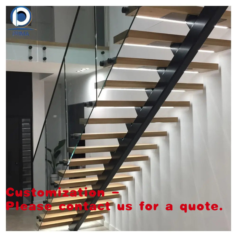 Interior Designer - บันไดเหล็กแบบเส้นเดียว - โครงเหล็กตรงกลาง, แผ่นกระจกนิรภัย, ดีไซน์โมเดิร์นมินิมอล ตกแต่งภายในบ้านหรู