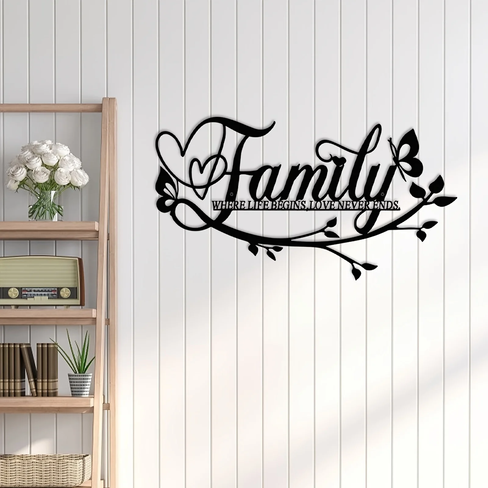 Interior Design Modern - การตกแต่งบ้าน Helloyoung ป้ายบ้านโลหะติดผนังป้ายตัวอักษรดอกไม้ศิลปะบนผนังสีดำศิลปะบนผนังมีความสุขโลหะสำหรับตกแต่งผนังบ้าน
