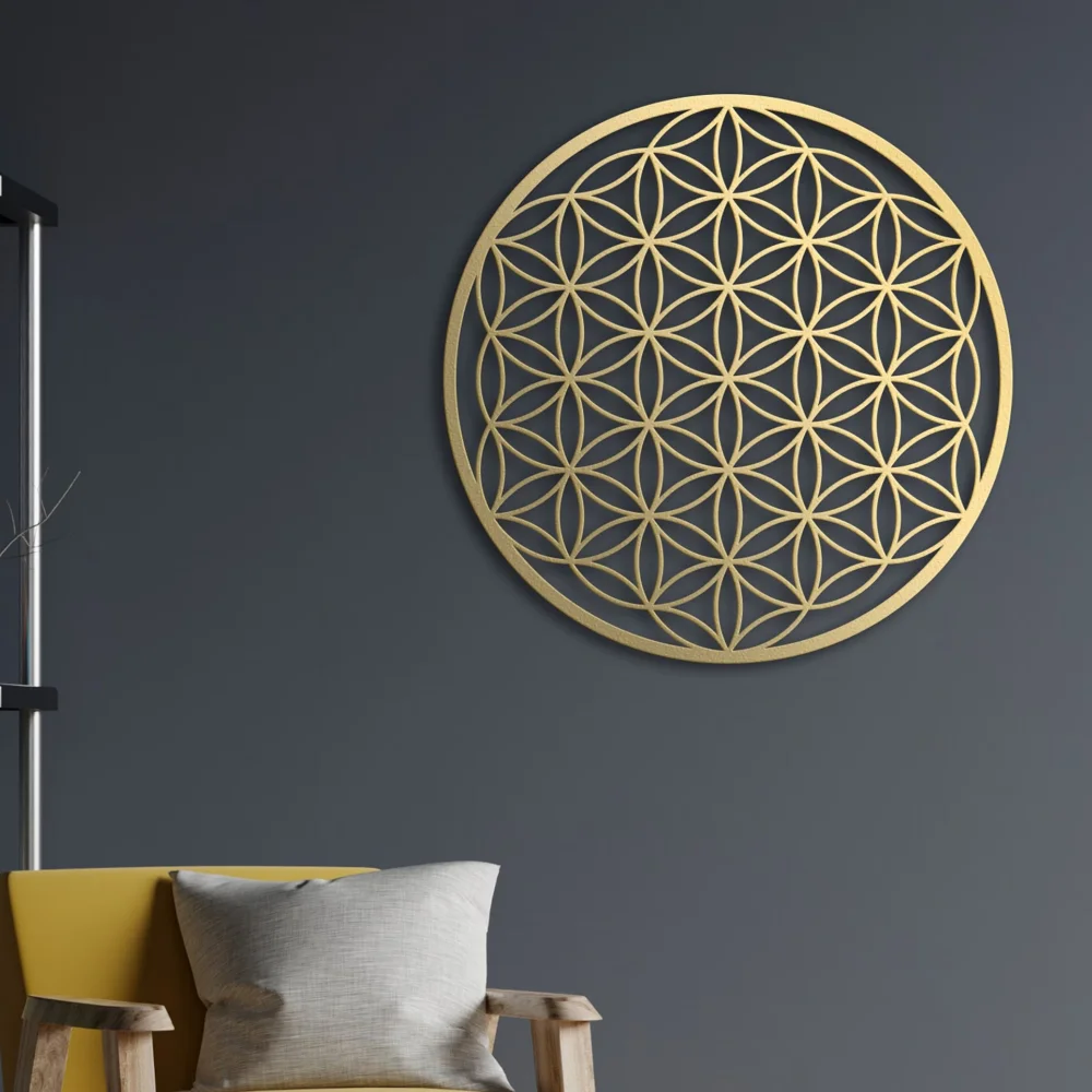 Interior Design Modern - ศิลปะบนผนังโลหะ Flower of Life - การตกแต่งดอกบัวที่สวยงามสําหรับห้องนอนและห้องนั่งเล่น
