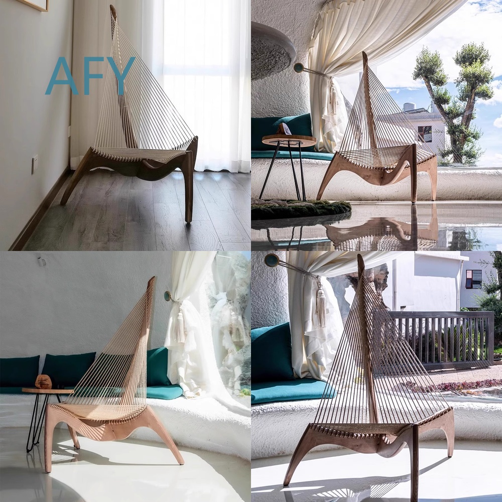 Interior Design Deck - เก้าอี้ฮาร์ปไม้เนื้อแข็งสไตล์นอร์ดิก สำหรับตกแต่งบ้าน ดีไซน์ศิลปะสร้างสรรค์ รุ่น Caeser Blanca