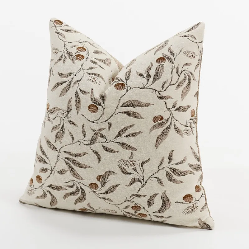 Textured Throw Natural - ปลอกหมอนอิงลายดอกไม้ผ้าชีนีลสีครีมเบจ สไตล์วินเทจธรรมชาติ ปลอกหมอนอิงตกแต่งแบบโมเดิร์นฟาร์มเฮาส์