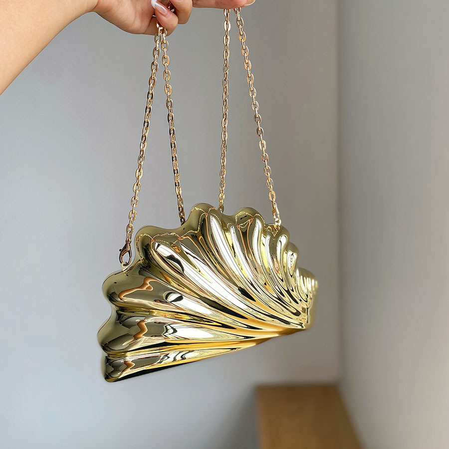 Interior Design Gold - กระเป๋าคลัทช์ทรงเปลือกหอย ดีไซน์แปลกตา สีทองเงิน สำหรับงานกลางคืน กระเป๋าสะพายข้างขนาดเล็ก