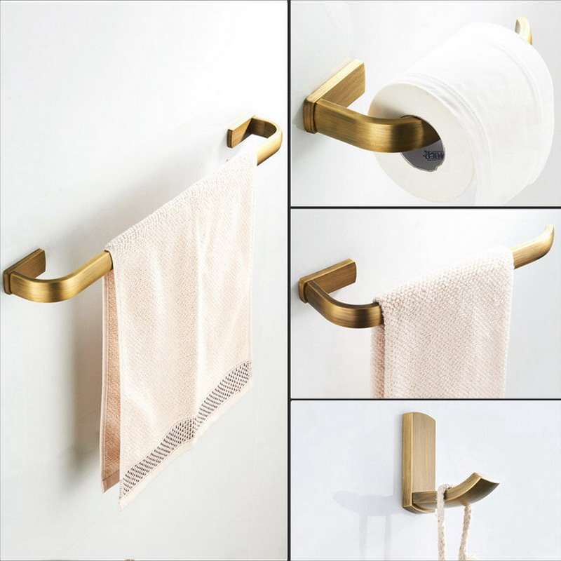 Antique Brass Hook - ทองเหลืองโบราณสแควร์อุปกรณ์ห้องน้ําชุด Bath ฮาร์ดแวร์ติดผนังผ้าเช็ดตัวผู้ถือกระดาษห้องน้ํา Robe Hook