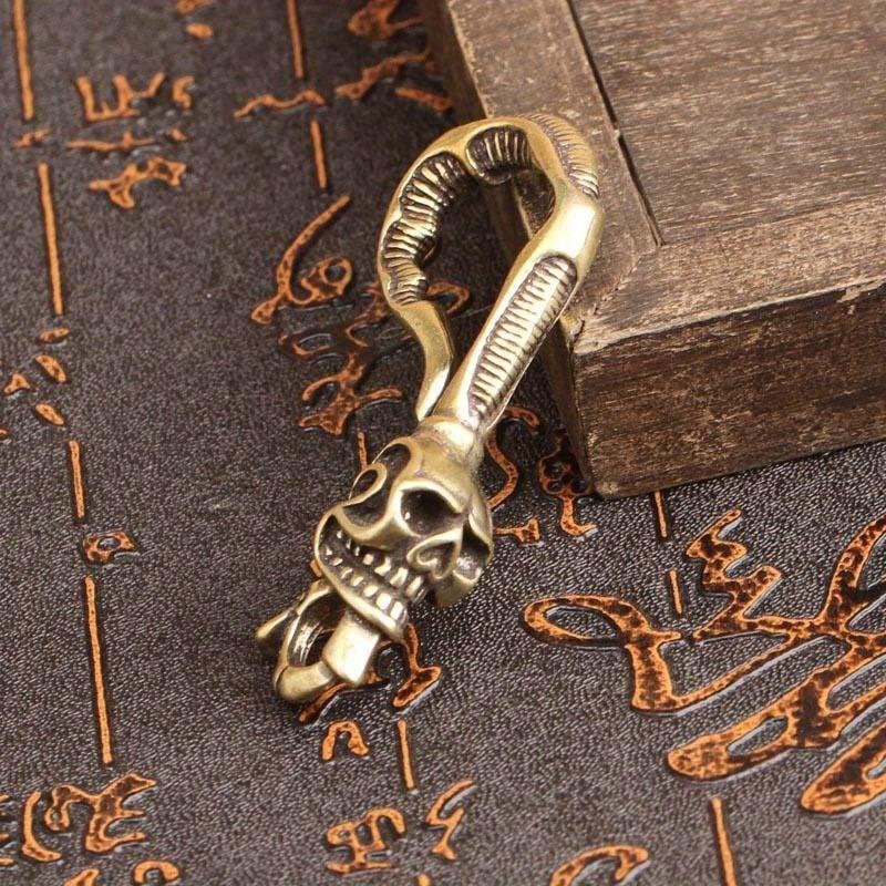 Antique Brass Hook - พวงกุญแจทองเหลืองแท้ 1 ชิ้น รูปหัวกะโหลก พร้อมห่วงคล้องเอว สำหรับกุญแจรถ