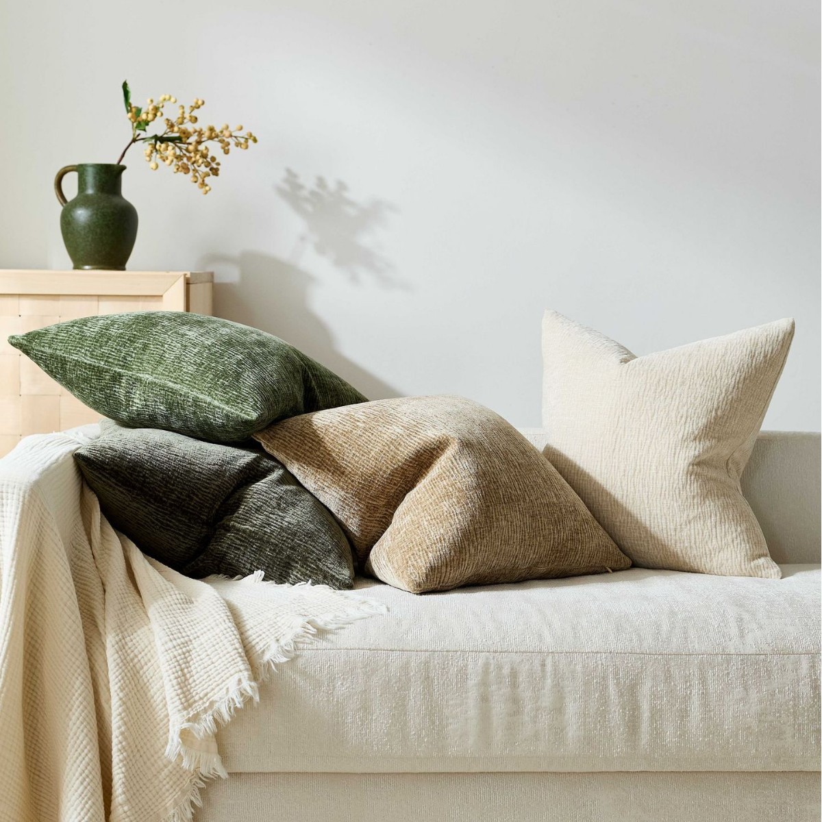 ปลอกหมอนอิงผ้าเชนิลล์ลายจีบเนื - Textured Throw Natural บทวิจารณ์และราคา