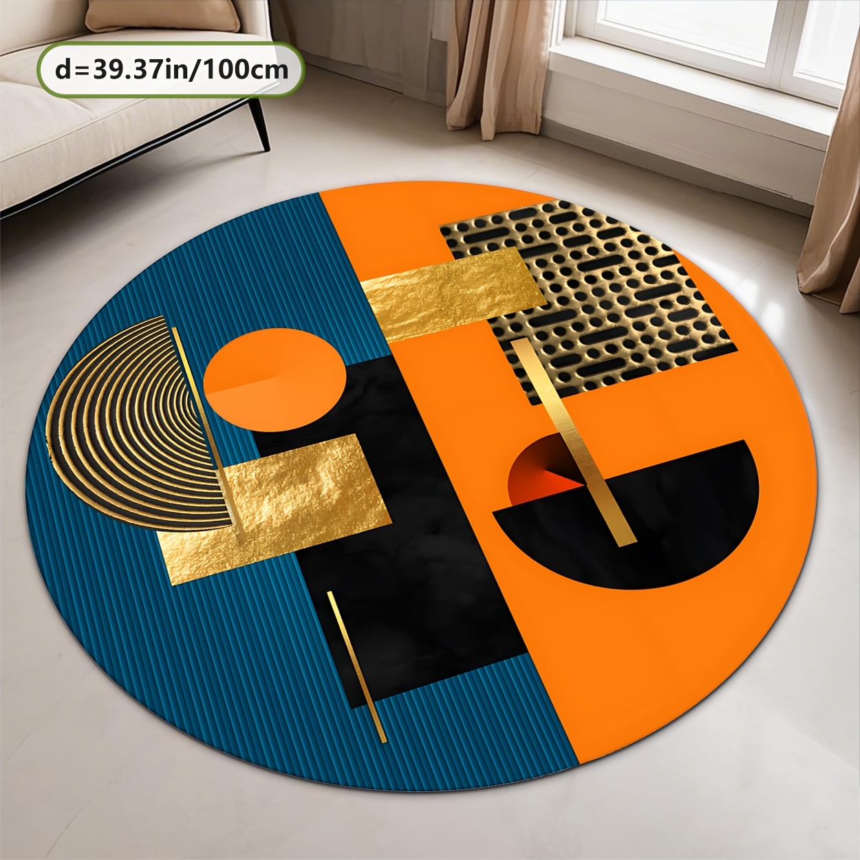 พรมกลมลายเรขาคณิตสีส้ม น้ำเงิน - Interior Design Gold บทวิจารณ์และราคา
