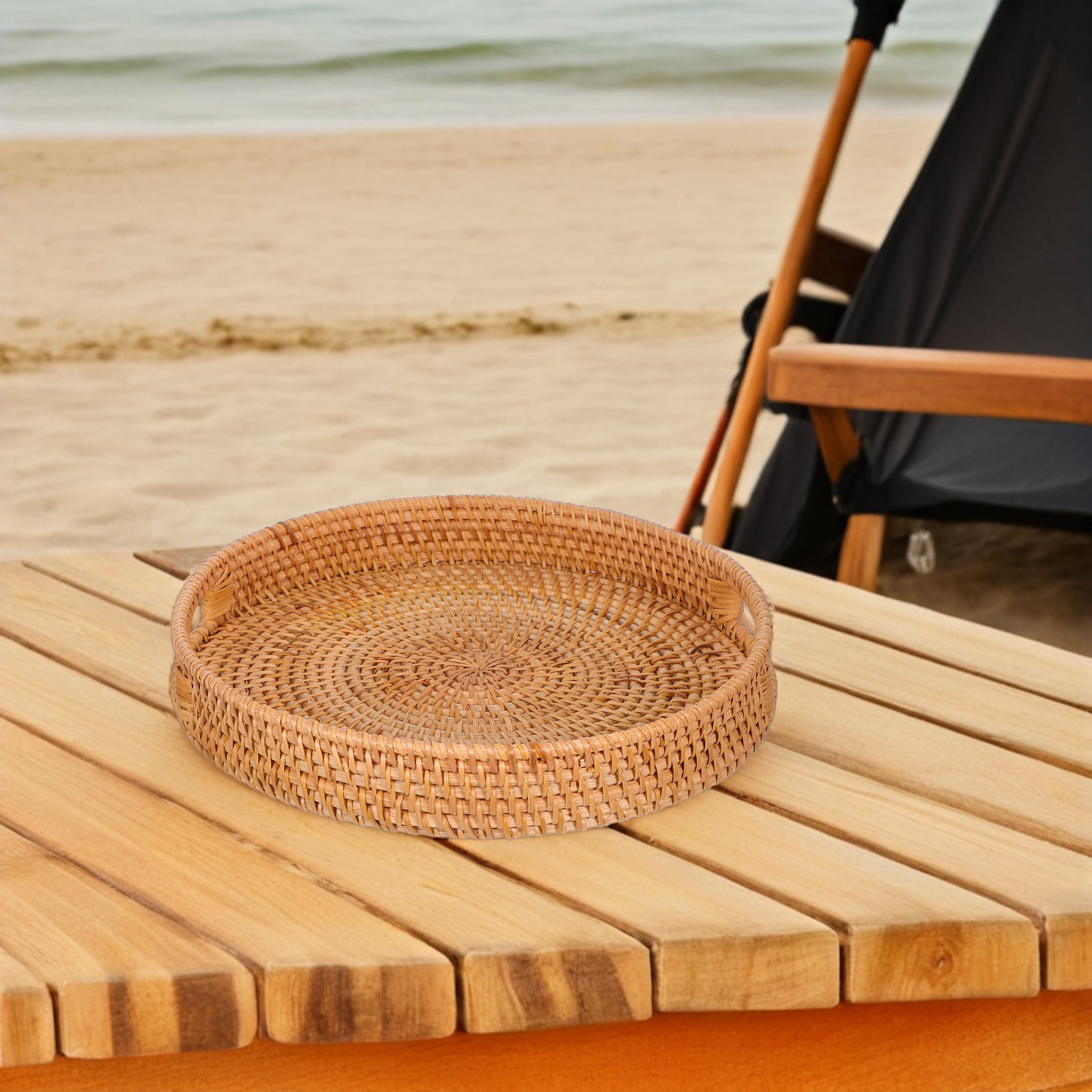 ถาดเสิร์ฟทรงกลมขนาด 14 นิ้ว ทำ - Rattan Tray Handle บทวิจารณ์และราคา