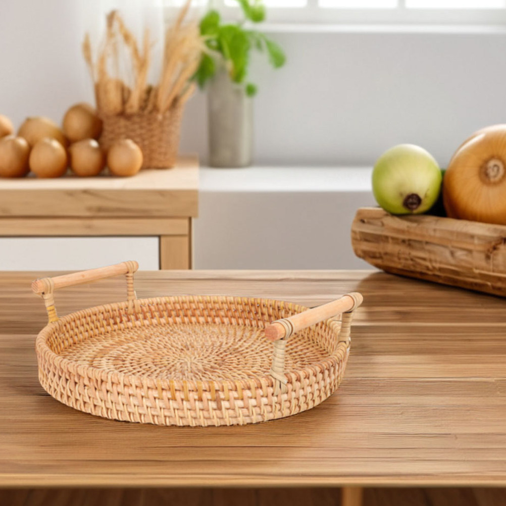 ถาดหวายสานทรงกลมขนาด 32 ซม. ทำ - Rattan Tray Handle บทวิจารณ์และราคา
