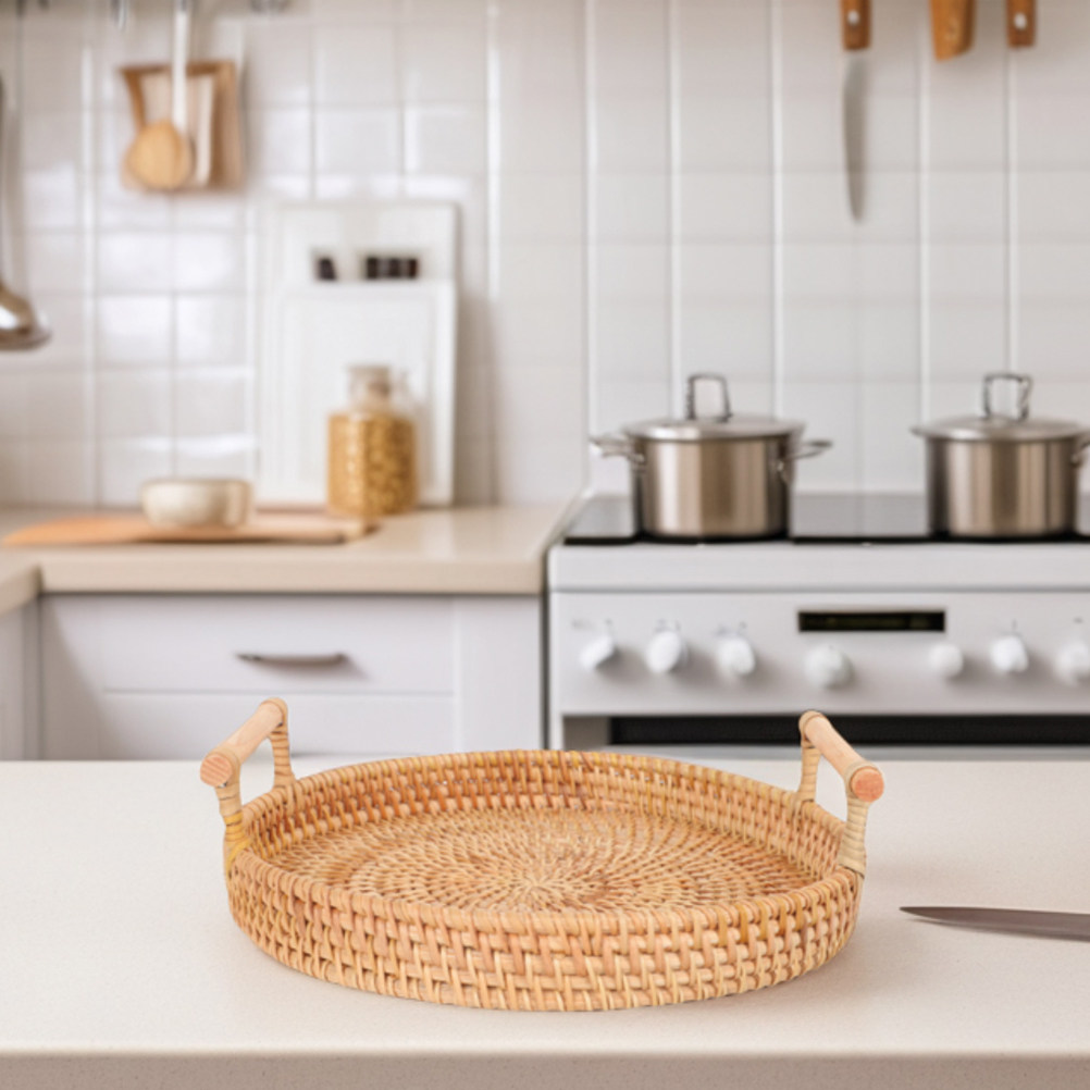 ถาดหวายสานทรงกลมขนาด 32 ซม. ทำ - Rattan Tray Handle บทวิจารณ์และราคา