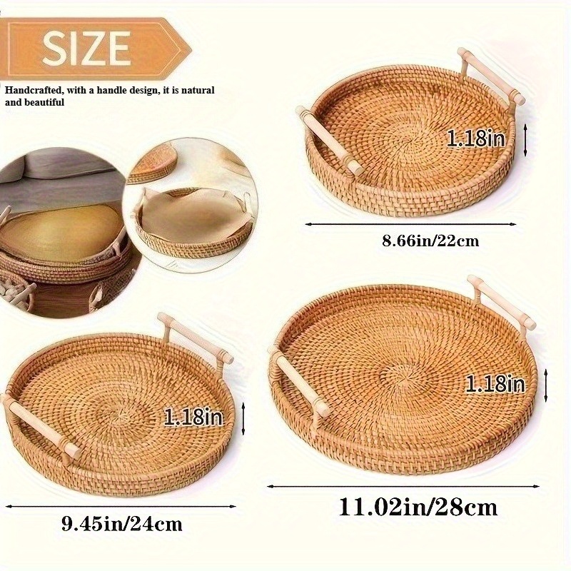ถาดหวายทรงกลมทำมือพร้อมหูจับคู - Rattan Tray Handle บทวิจารณ์และราคา